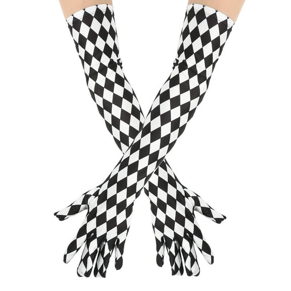 HDE Satin Cosplay 21.5" Elbow Length Halloween Costume Gloves Black and White Diamonds