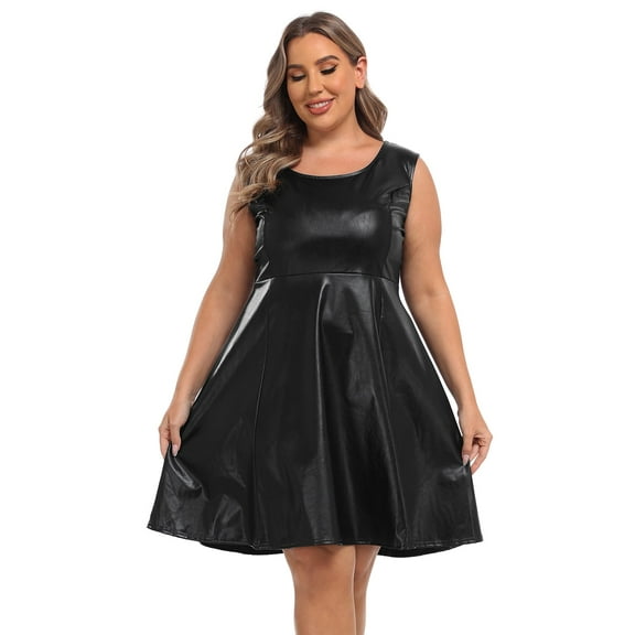 HDE Shiny Metallic Alien Costume Dress Futuristic Sleeveless Space Skater Dress Black - 4X
