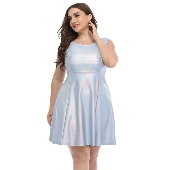 HDE Shiny Metallic Alien Costume Dress Futuristic Sleeveless Space Skater Dress Holographic 3X