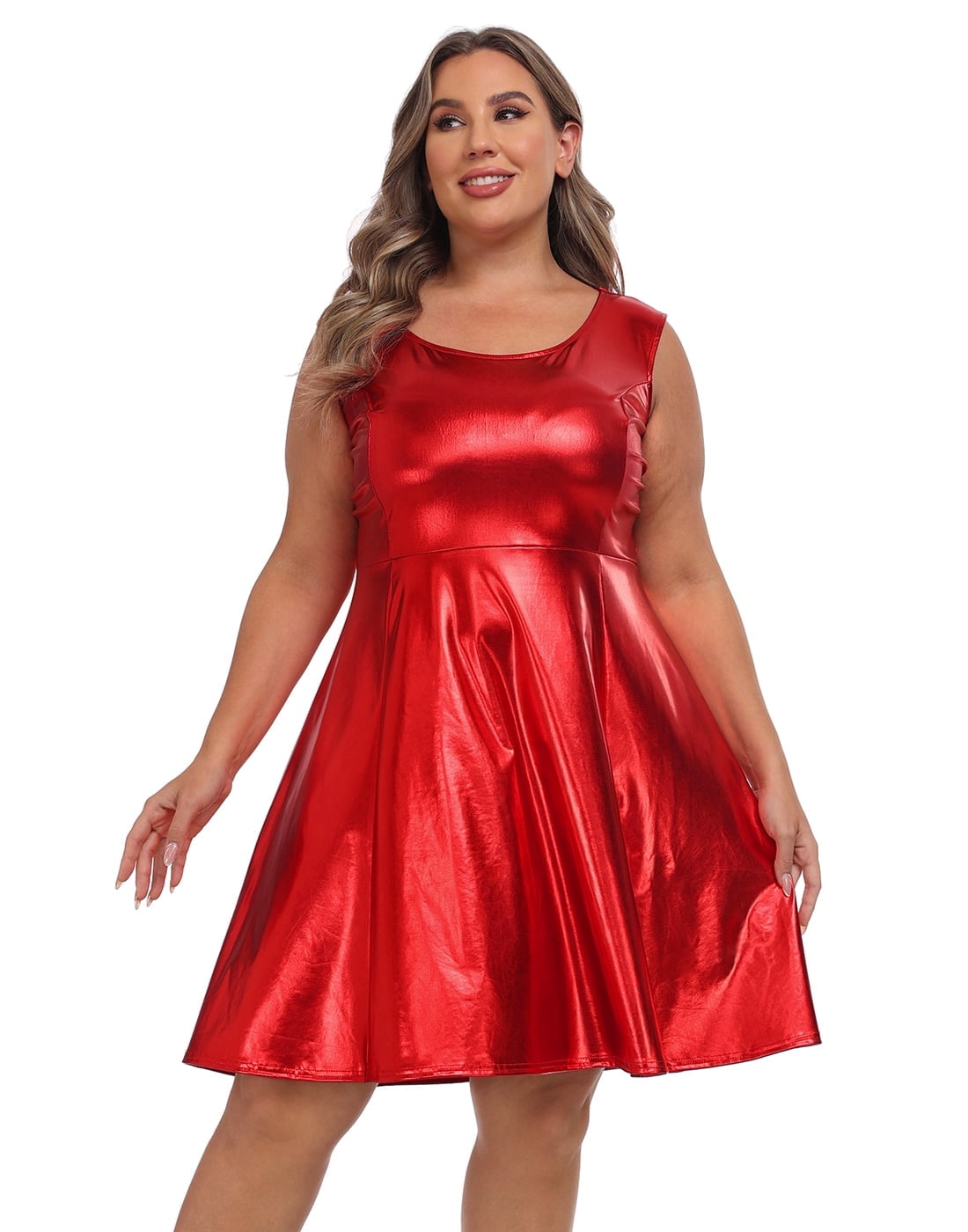 Red Alien Robe HDE Shiny Metallic Alien Costume Dress Futuristic Sleeveless Space ...
