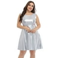 thumbnail image 1 of HDE Shiny Metallic Alien Costume Dress Futuristic Sleeveless Space Skater Dress Silver 3X, 1 of 6
