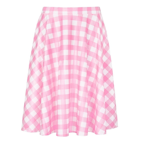 HDE Skirts for Women Midi Skirt Skater Skirt Knee Length High Waist Fun Prints Pink Gingham L