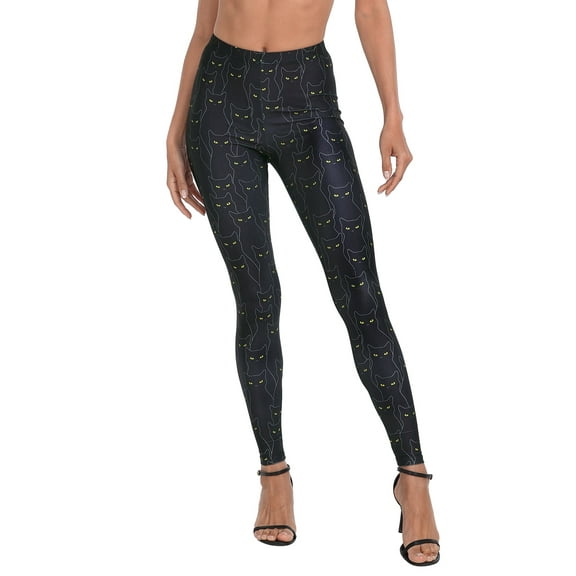 HDE Trendy Design Workout Leggings Fun Fashion Graphic Printed Cute Patterns Black Cats M