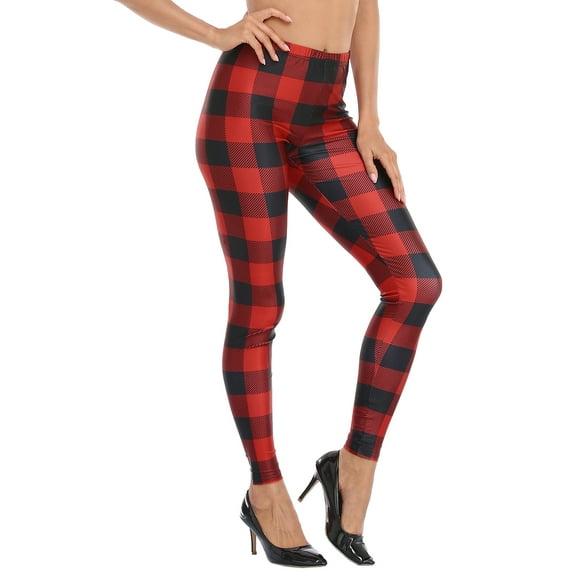 HDE Trendy Design Workout Leggings Fun Fashion Graphic Printed Cute Patterns Buffalo Plaid M