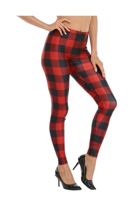 Trendy Design Workout Leggings Fun Fashion Graphic Printed Cute Patterns Buffalo Plaid M
