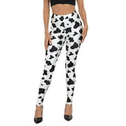 HDE Trendy Design Workout Leggings Fun Fashion Graphic Printed Cute Patterns Cow Spots - M