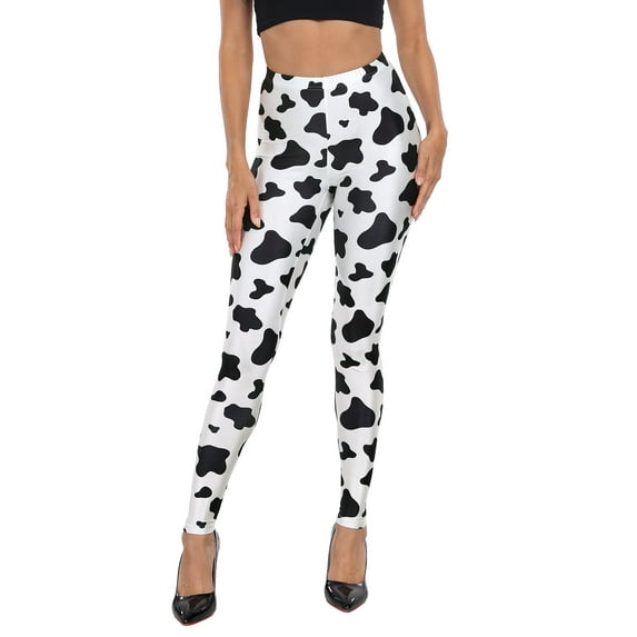 HDE Trendy Design Workout Leggings Fun Fashion Graphic Printed Cute Patterns Cow Spots - M