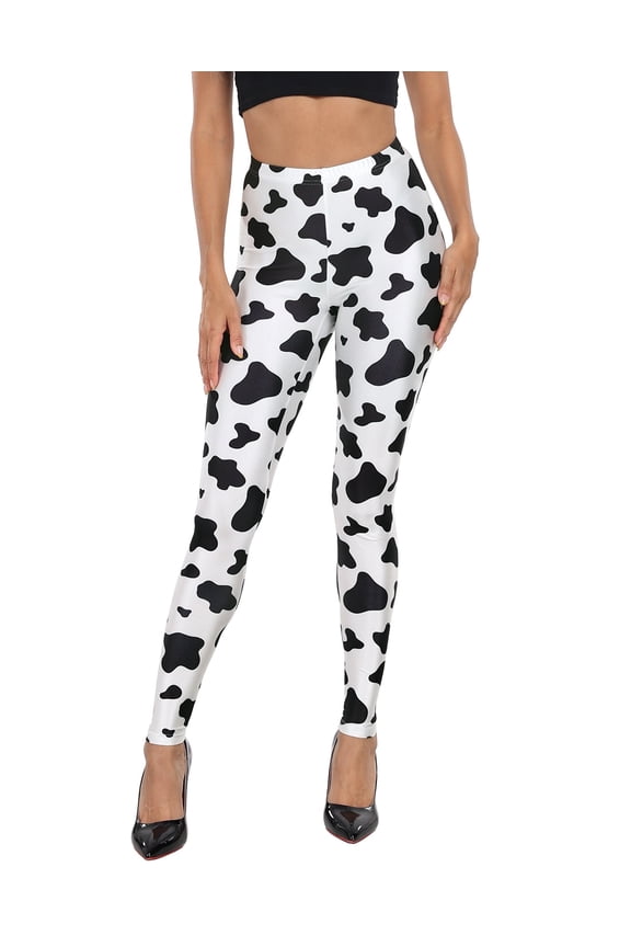Trendy Design Workout Leggings Fun Fashion Graphic Printed Cute Patterns Cow Spots - M