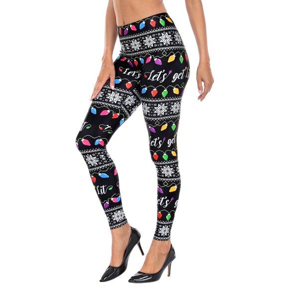 HDE Trendy Design Workout Leggings Fun Fashion Graphic Printed Cute Patterns Get Lit XL