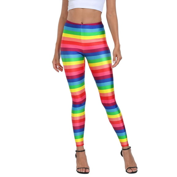 HDE Trendy Design Workout Leggings Fun Fashion Graphic Printed Cute Patterns Rainbow Stripes XL