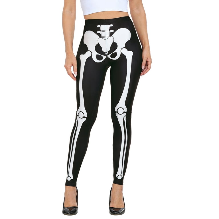HDE Trendy Design Workout Leggings Fun Fashion Graphic Printed Cute  Patterns Skeleton Bones L