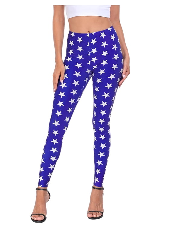 Trendy Design Workout Leggings Fun Fashion Graphic Printed Cute Patterns Superhero Patriotic Stars S