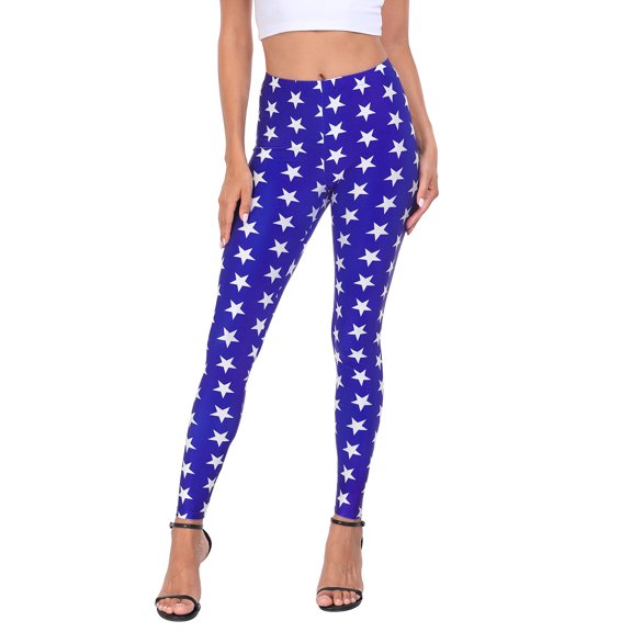 HDE Trendy Design Workout Leggings Fun Fashion Graphic Printed Cute Patterns Superhero Patriotic Stars XL