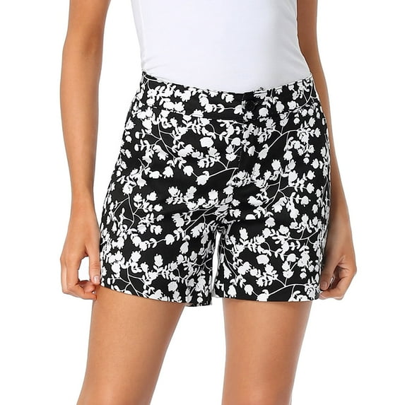 HDE Women Chino Shorts 5" Inseam Summer Shorts Black White Blossom 6