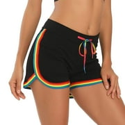 HDE Women Dolphin Shorts Running Workout Clothes Black Rainbow Stripe Medium