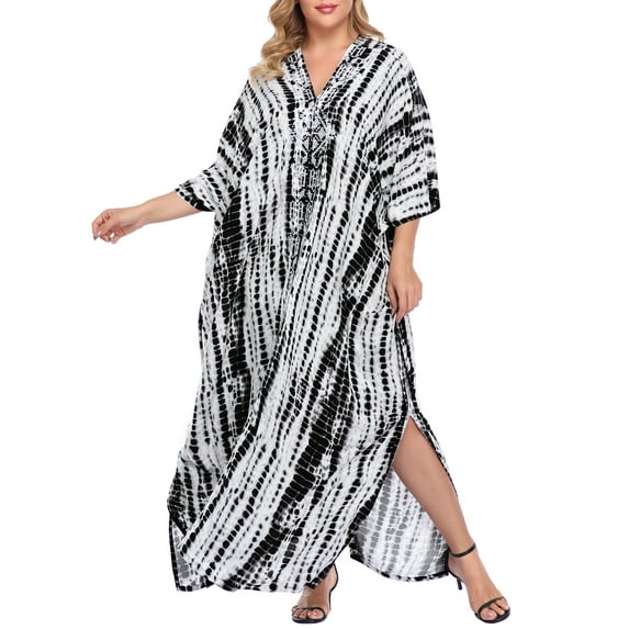 HDE Women UPF 30+ Kaftan Dress Oversize V Neck Long Plus Size Maxi Swim Cover Up