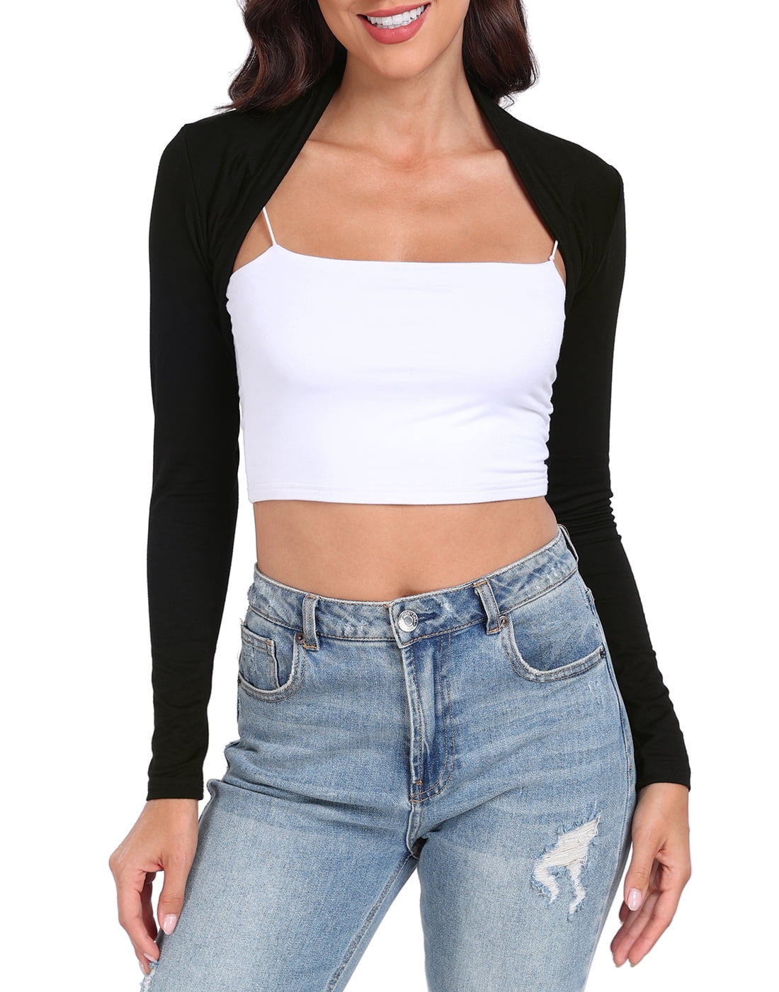 HDE Women's Bolero Long Sleeve Cardigan Shrug (Black, 2X