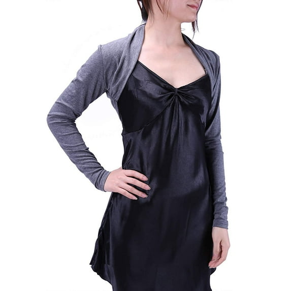 HDE Women's Bolero Long Sleeve Cardigan Shrug (Dark Charcoal Grey, X-Large)