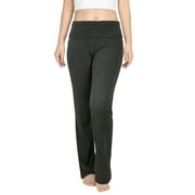 HDE Women's Color Block Fold Over Waist Yoga Pants Flare Leg Workout Leggings (Charcoal Gray, Large)