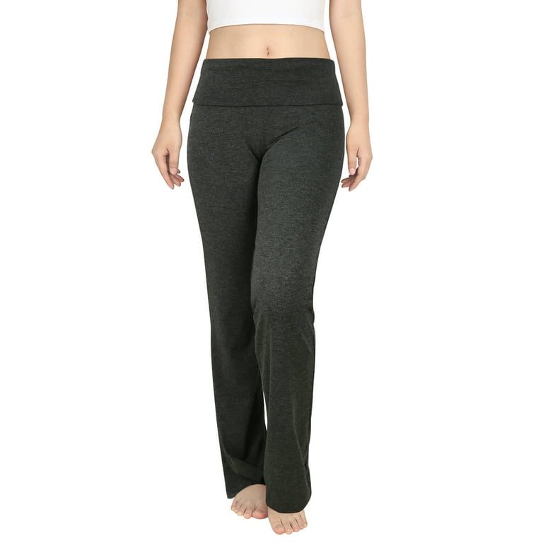HDE Women's Color Block Fold Over Waist Yoga Pants Flare Leg Workout  Leggings (Charcoal Gray, Large) 