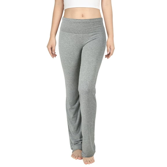 HDE Women's Color Block Fold Over Waist Yoga Pants Flare Leg Workout Leggings (Heather Gray, X-Large)