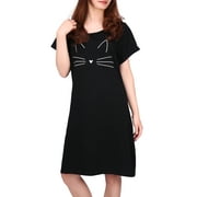 HDE Women's Cotton Nightgowns Short Sleeve Sleep Dress Black Cat 2X-3X