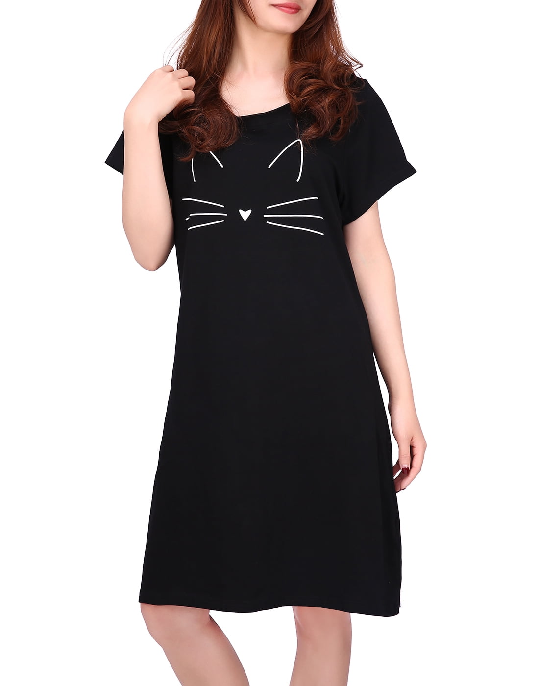 HDE Women's Cotton Nightgowns Short Sleeve Sleep Dress Black Cat 4X5X