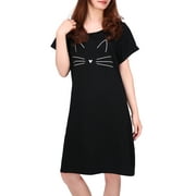 HDE Women's Cotton Nightgowns Short Sleeve Sleep Dress Black Cat 4X-5X