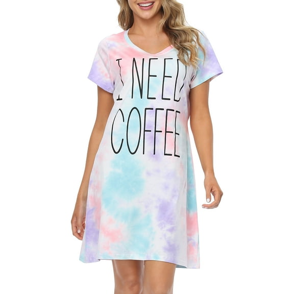 HDE Women's Cotton Nightgowns Short Sleeve Sleep Dress Coffee Tie Dye 2X-3X