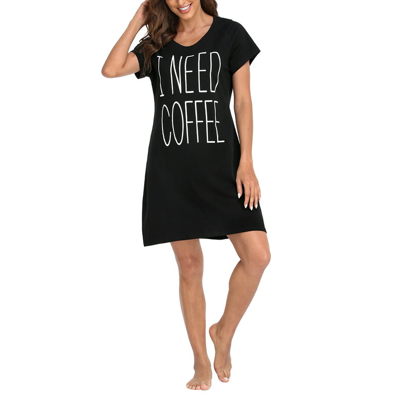 HDE Women's Cotton Nightgowns Short Sleeve Sleep Dress Need Coffee 2X-3X