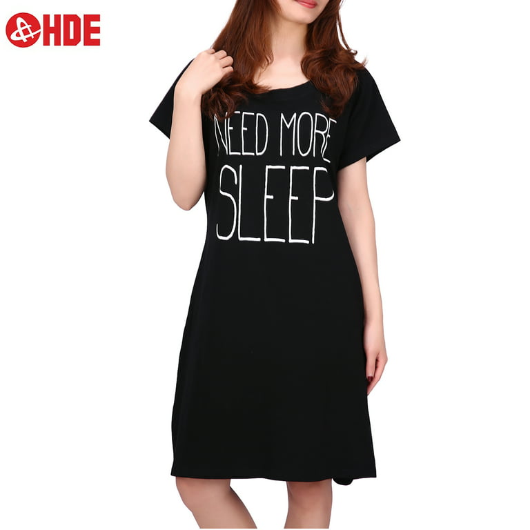 HDE Women's Cotton Nightgowns Short Sleeve Sleep Dress Need More Sleep  Small-Medium 