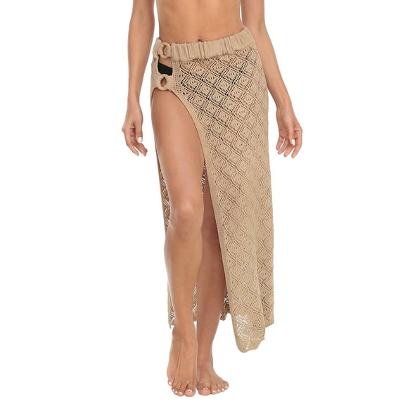 HDE Women's Crochet Cotton Knit Maxi Skirt Beach Swim Cover Up Sandy Beige XL