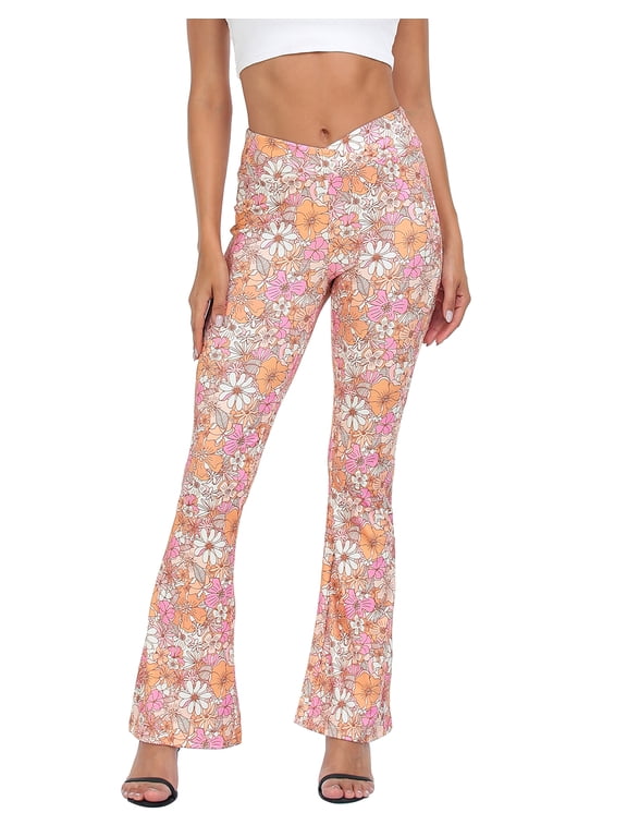 Women's Crossover Flare Pants Ribbed High Waist Bell Bottom Flower Bloom XXL