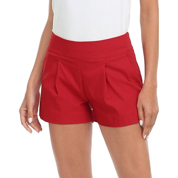 HDE Women's Chino High Waisted Summer Dress Shorts, Red L