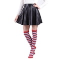 thumbnail image 1 of HDE Women's Extra Long Striped Socks Over Knee High Opaque Stockings (Red Blue Stripes), 1 of 4