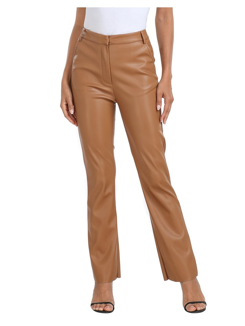HDE Women's Faux Leather Pants High Waisted Trousers with Pockets