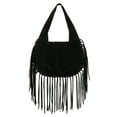 thumbnail image 1 of HDE Women's Faux Suede Leather Bag Fringe Tassel Shoulder Purse Black, 1 of 5