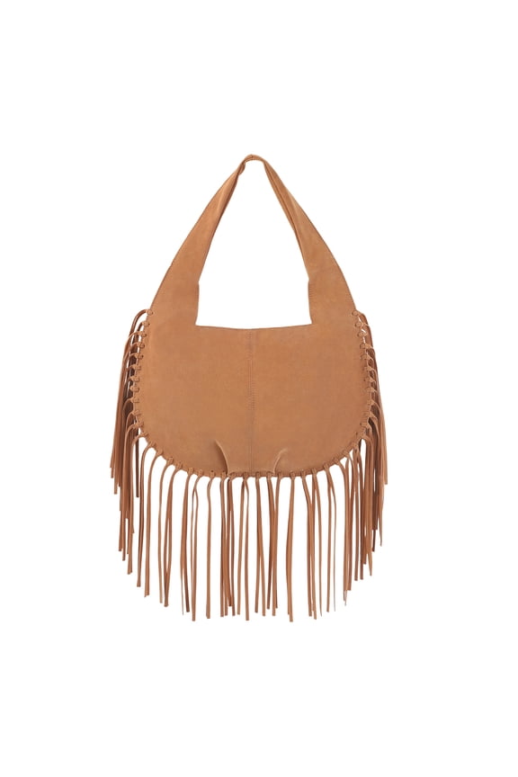 Women's Faux Suede Leather Bag Fringe Tassel Shoulder Purse Camel Brown
