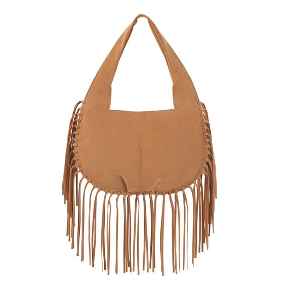 HDE Women's Faux Suede Leather Bag Fringe Tassel Shoulder Purse Camel Brown