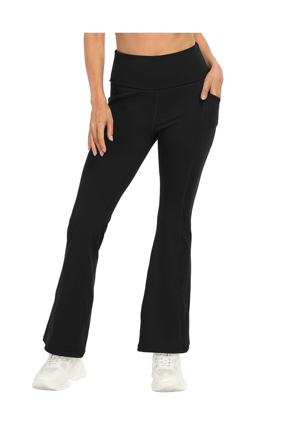 Women's Fold Over Yoga Pant Workout Leggings with Pockets Black S Short