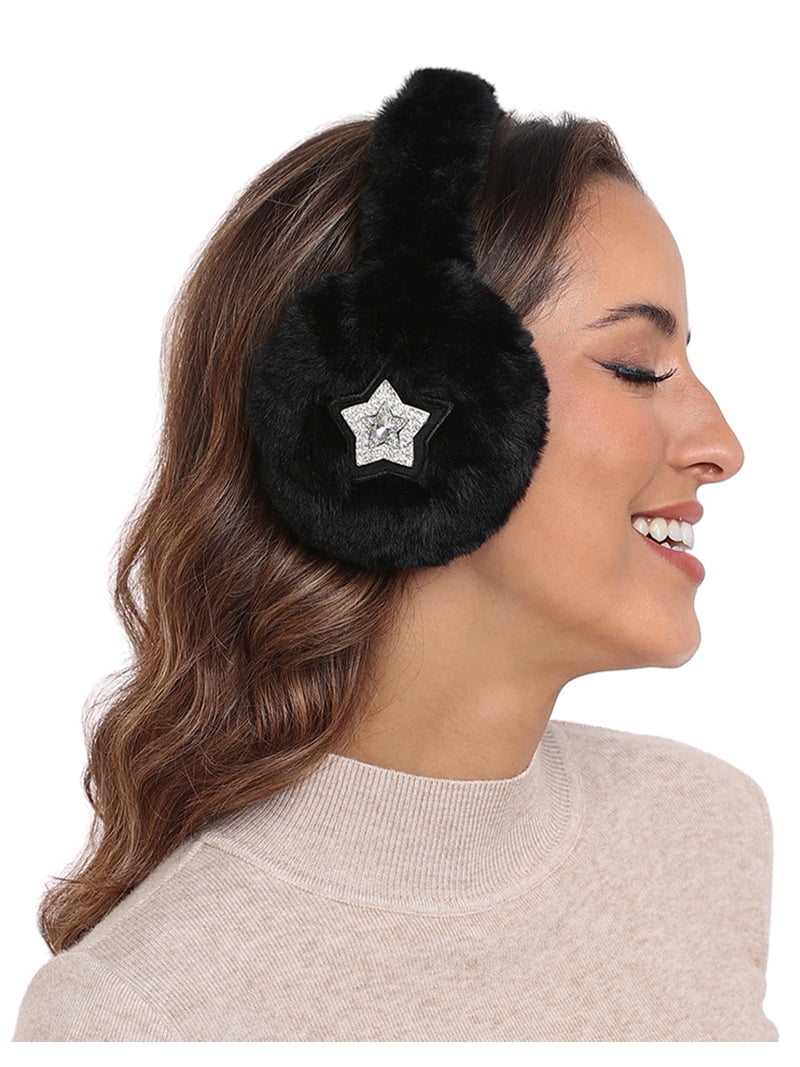 Faux Fur Earmuffs with Rhinestone Charms Adjustable Foldable Winter Ear Warmers Rhinestone Earmuffs - Etsy main image 3