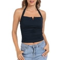 thumbnail image 1 of HDE Women's Halter Top with Built in Bra Basic Summer Tops Navy Blue XXL, 1 of 7