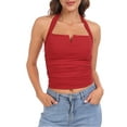 thumbnail image 1 of HDE Women's Halter Top with Built in Bra Basic Summer Tops Red M, 1 of 7