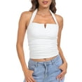 thumbnail image 1 of HDE Women's Halter Top with Built in Bra Basic Summer Tops White S, 1 of 7