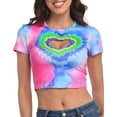 thumbnail image 1 of HDE Women's Heart Cut Out Crop Top Short Sleeve T Shirt Rainbow Tie Dye - XS, 1 of 6