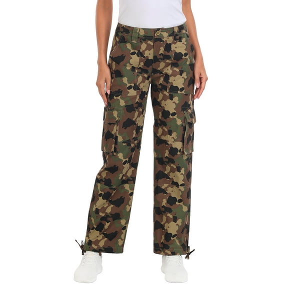 HDE Women's High Waisted Baggy Y2K Cargo Pants with Pockets Camo L