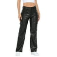 thumbnail image 1 of HDE Women's High Waisted Faux Leather Cargo Pants with Pockets Black 27, 1 of 6