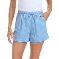 thumbnail image 1 of HDE Women's High Waisted Linen Blend 4" Inseam Drawstring Shorts Blue XS, 1 of 6