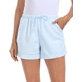 thumbnail image 1 of HDE Women's High Waisted Linen Blend 4" Inseam Drawstring Shorts Blue and White Stripe XL, 1 of 6