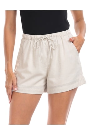 Women's High Waisted Linen Blend 4" Inseam Drawstring Shorts Khaki Sand S